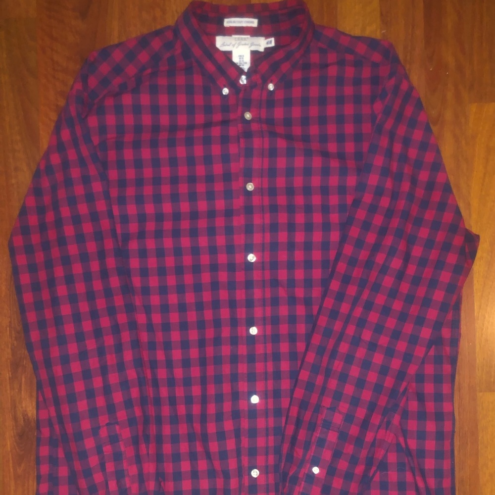 Men’s Plaid button down long sleeve red blue Sz XL